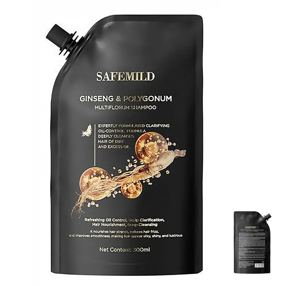 Black Ganoderma Polygonum Multiflorum Shampoo Ginseng Herbal Repair Nourish Hair Soft Smooth Moisturize Scalp Care 100ml/300ml Peaceful Pleasures Health and Wellness A 300ML