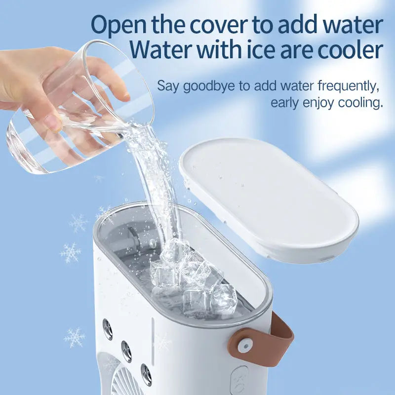 Portable water mist fan, summer mini evaporative air cooler, household double-head water-cooled fan with LED lights Peaceful Pleasures Health and Wellness