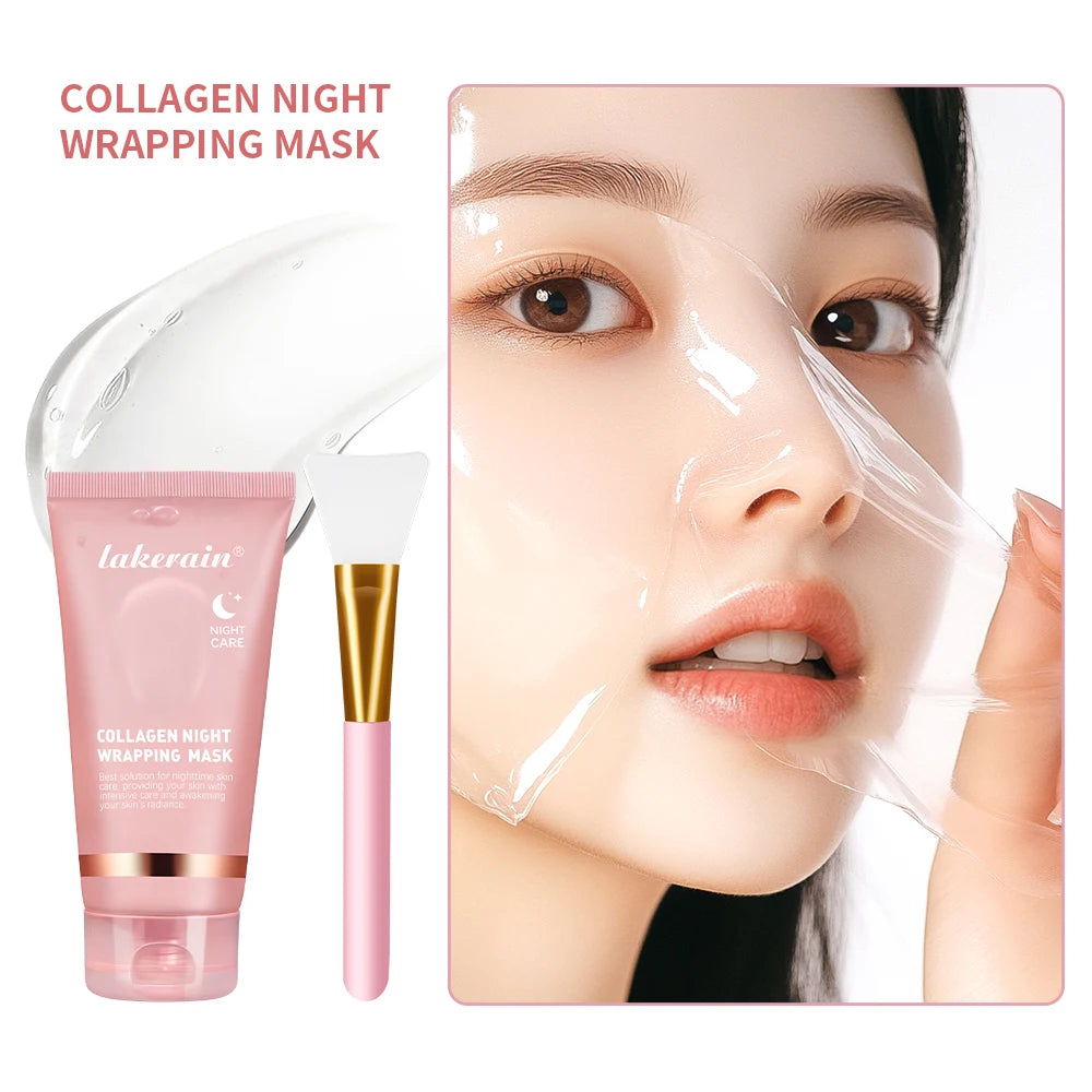 Collagen Facial Mask And Brush Set Rejuvenates Moisturizes Brightens Skin For Glowing Elasticity Korean Face Care Treatment Peaceful Pleasures Health and Wellness