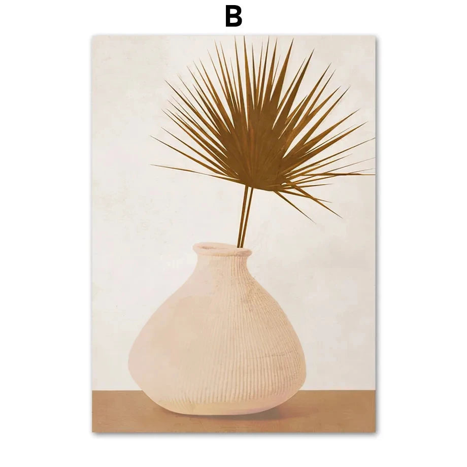 Boho Natural Leaf Flower Vase Abstract Posters Prints Canvas Painting Morandi Nordic Wall Art Pictures Living Room Home Decor Peaceful Pleasures Health and Wellness B 30x40cm Unframed