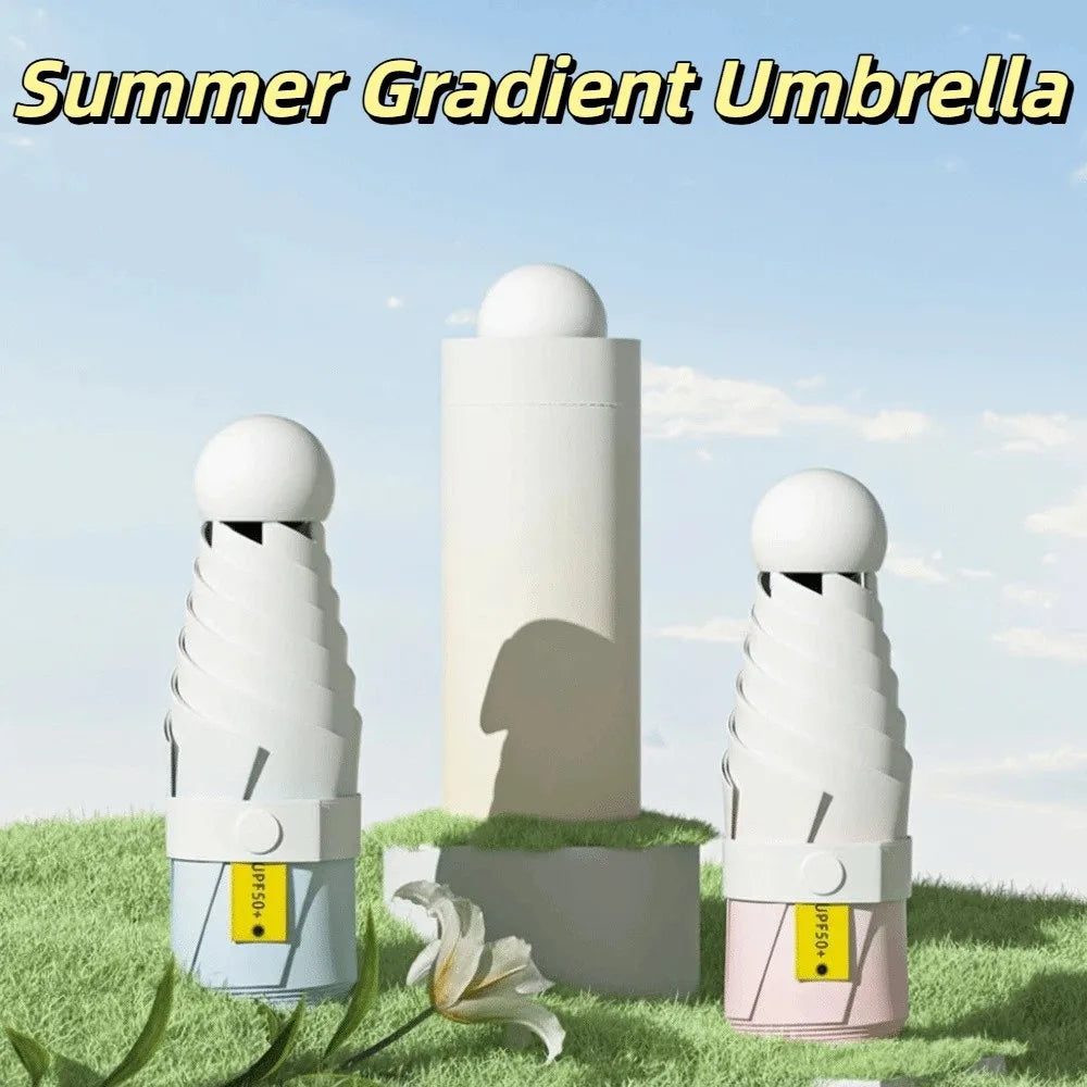 Gradient Color Pocket Rain Umbrella Ultraviolet Protection Ultralight Pocket Parasol Wind Resistant Dual Use Sun Umbrella Summer Peaceful Pleasures Health and Wellness