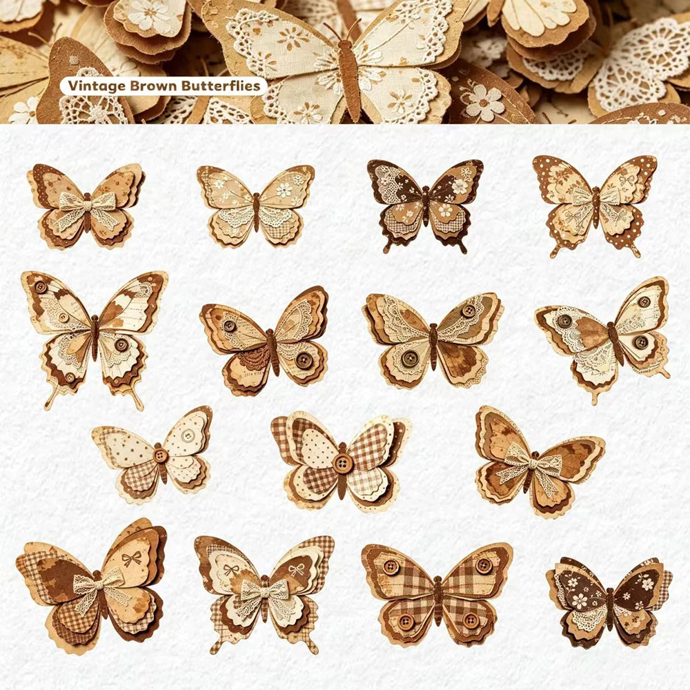 Retro Story Hard Card Adhesive Sticker Butterfly Fabric Series 15