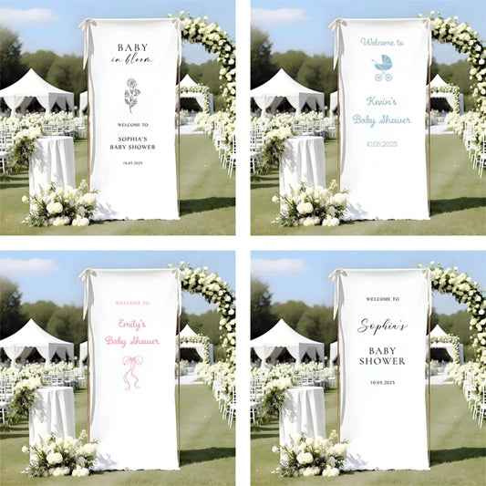Personalized Baby Shower Welcome Sign | Custom Fabric Banner Party Welcome Banner Peaceful Pleasures Health and Wellness