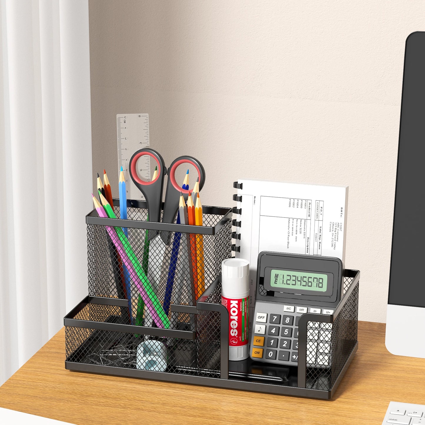 Black Mesh Desk Organizer 3-Tier | Pencil Holder & Baskets