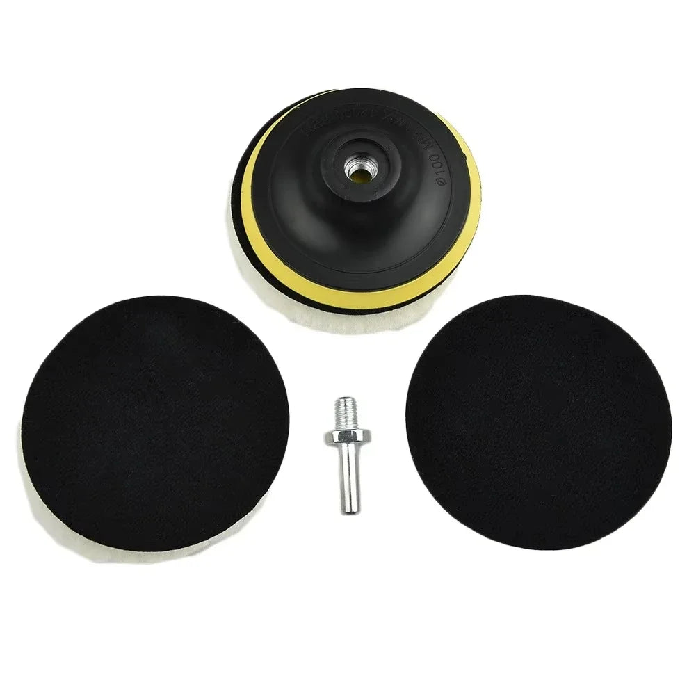 5-Pack 4" Wool Polishing Pads Hook & Loop Buffing Discs