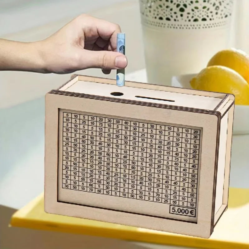 Wooden Money Savings Box – Kids Piggy Bank USD/Euro Style