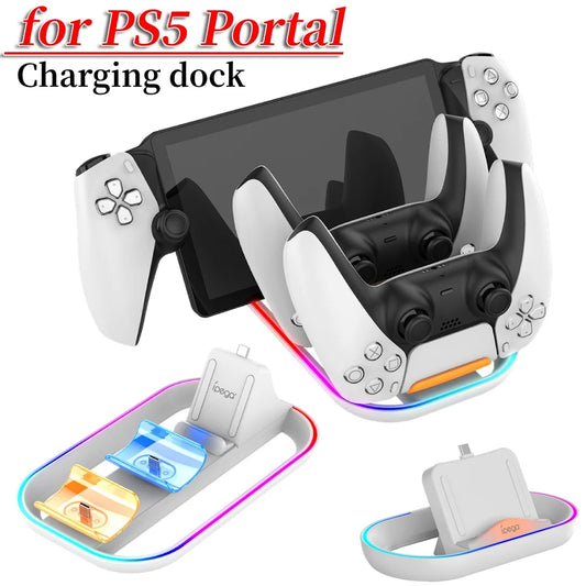3 in 1 For PS5 Portal Charging Dock Handheld Type-C Charging Stand with RGB Light Charger Station For Sony Playstation Portal Peaceful Pleasures Health and Wellness