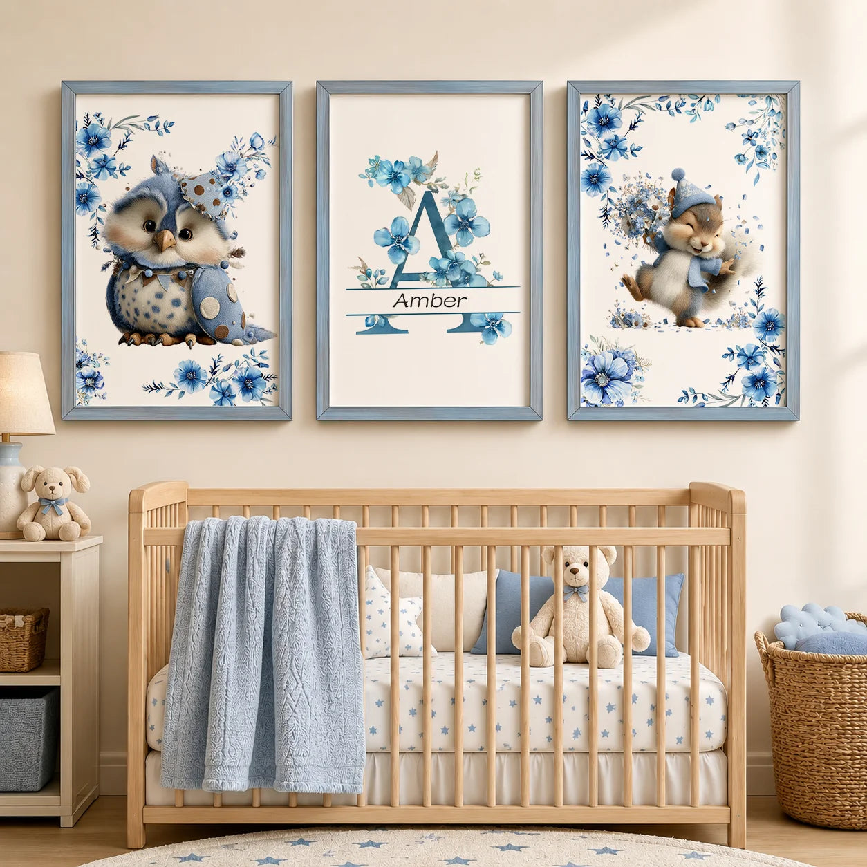 Custom Name Nursery Wall Art, Animal Flower Canvas Painting, Nordic Poster Print for Baby, Toddler Kids Room Decor Peaceful Pleasures Health and Wellness