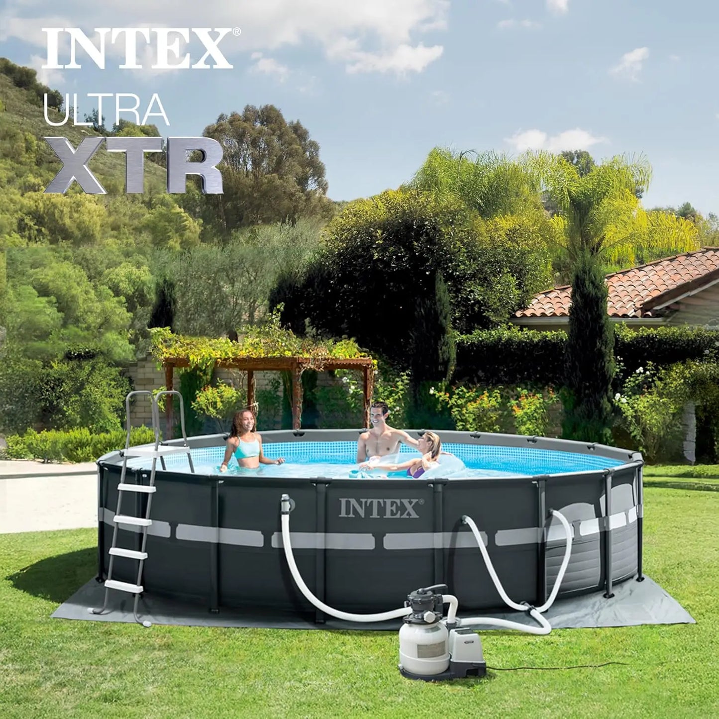 26329EH Ultra XTR 18ft x 52in Above Ground Swimming Pool Set with Sand Filter Pump and Cleaning Maintenance Kit, Custom Peaceful Pleasures Health and Wellness