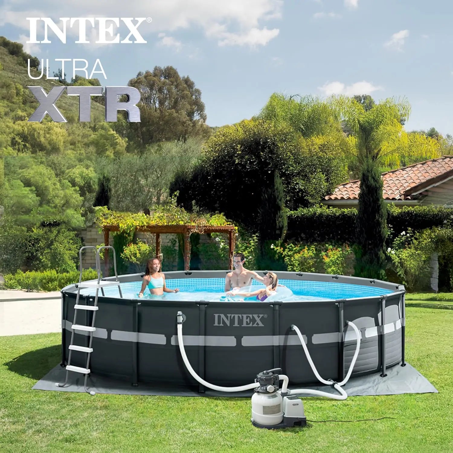 26329EH Ultra XTR 18ft x 52in Above Ground Swimming Pool Set with Sand Filter Pump and Cleaning Maintenance Kit, Custom Peaceful Pleasures Health and Wellness