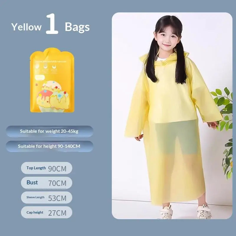 Kids Disposable Rain Poncho with Backpack Space – Long Raincoat
