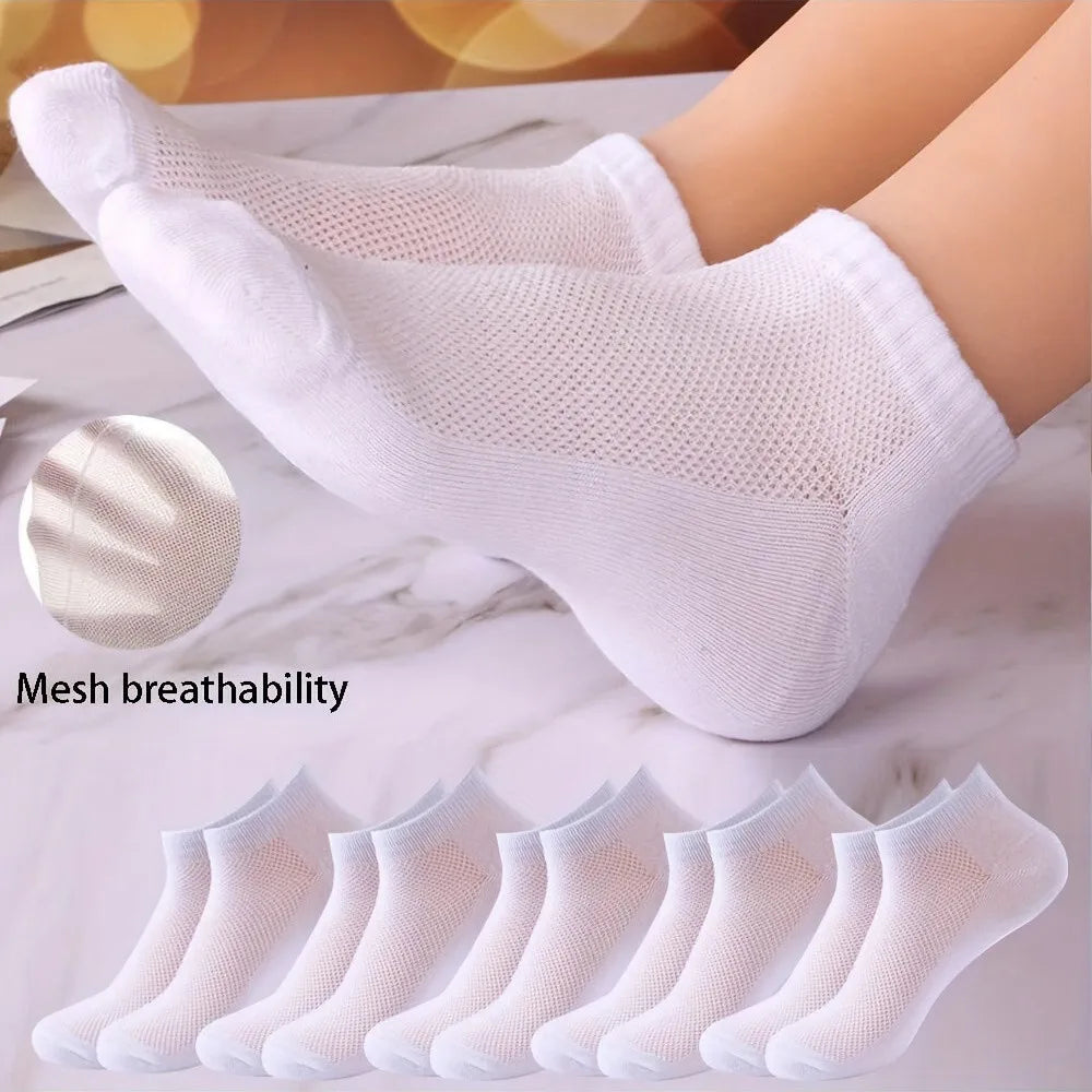 5-Pack Breathable Mesh Ankle Socks | Unisex Low Cut Sports Ankle Socks Peaceful Pleasures Health and Wellness White-5 Pairs One Size