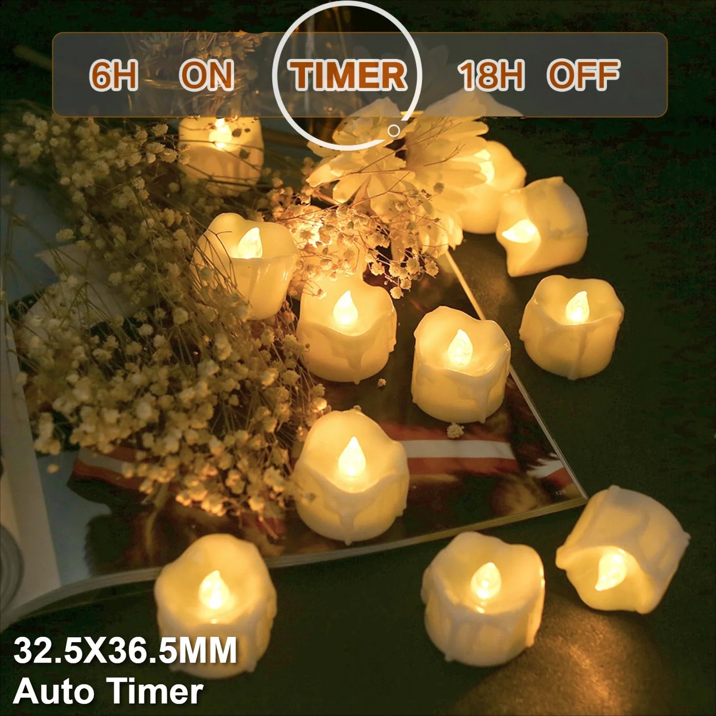 LED Tea Lights Candles Realistic Flickering Battery Operated Tealights Long Lasting Electric Candles for Christmas Wedding Decor Peaceful Pleasures Health and Wellness 12Pc Auto Timer
