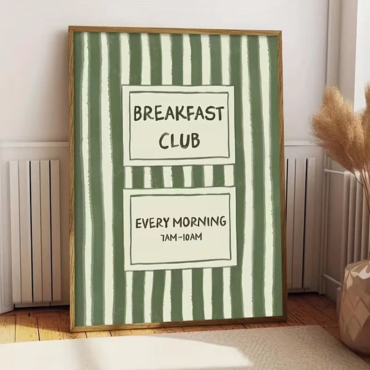 Breakfast Club Olive Green Striped Canvas Wall Art Print Canvas Wall Art Peaceful Pleasures Health and Wellness G4197 50x70cm Unframed