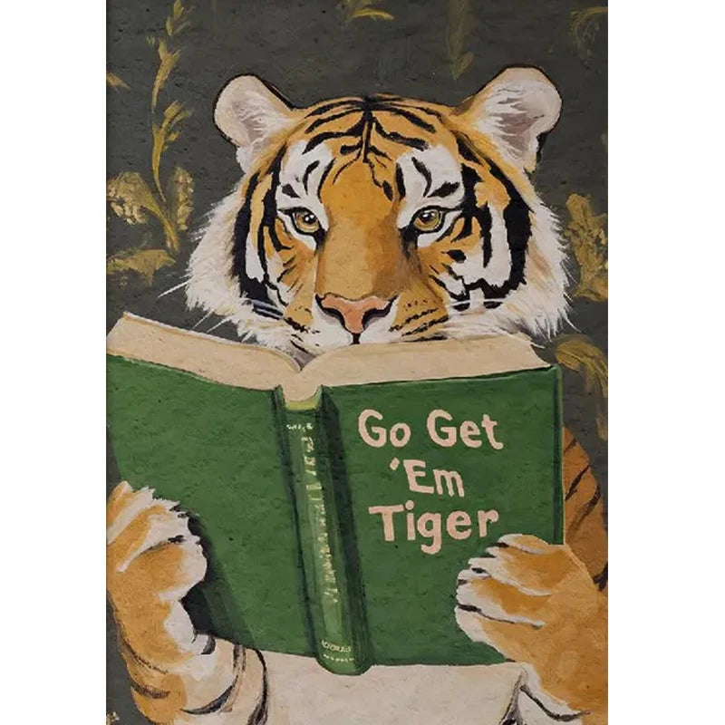 Animal Reading Canvas Poster | Kids Room Inspirational Wall Art
