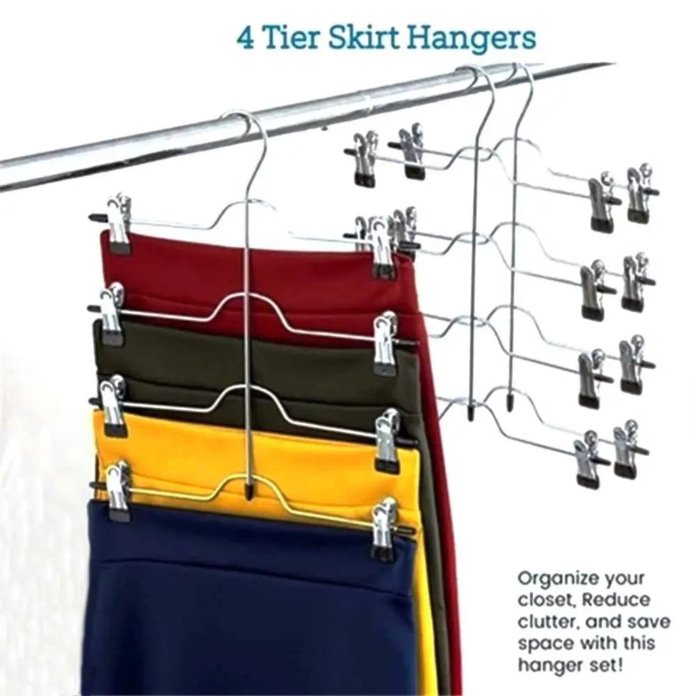 4-Layer Stainless Steel Pants & Skirt Hanger with Sliding Clips