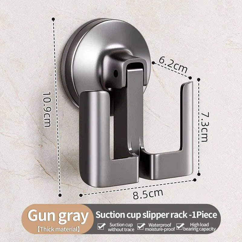 No-Drill Suction Cup Aluminum Bathroom Slipper Rack & Hook
