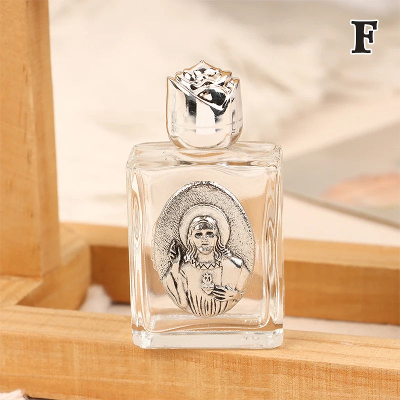 Glass Holy Water Bottle – Christian Cross & Virgin Design | 12 Styles