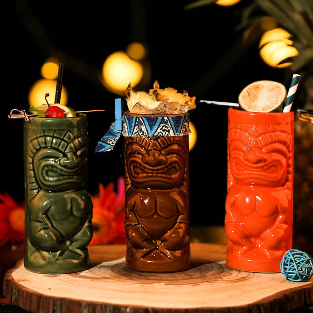 Hawaiian Cocktail Cups Creative Style Ceramic Mug Beer Beverage Tiki Mug Wine Mug Bar Tools Home Bar Party Drinkware Cups Peaceful Pleasures Health and Wellness