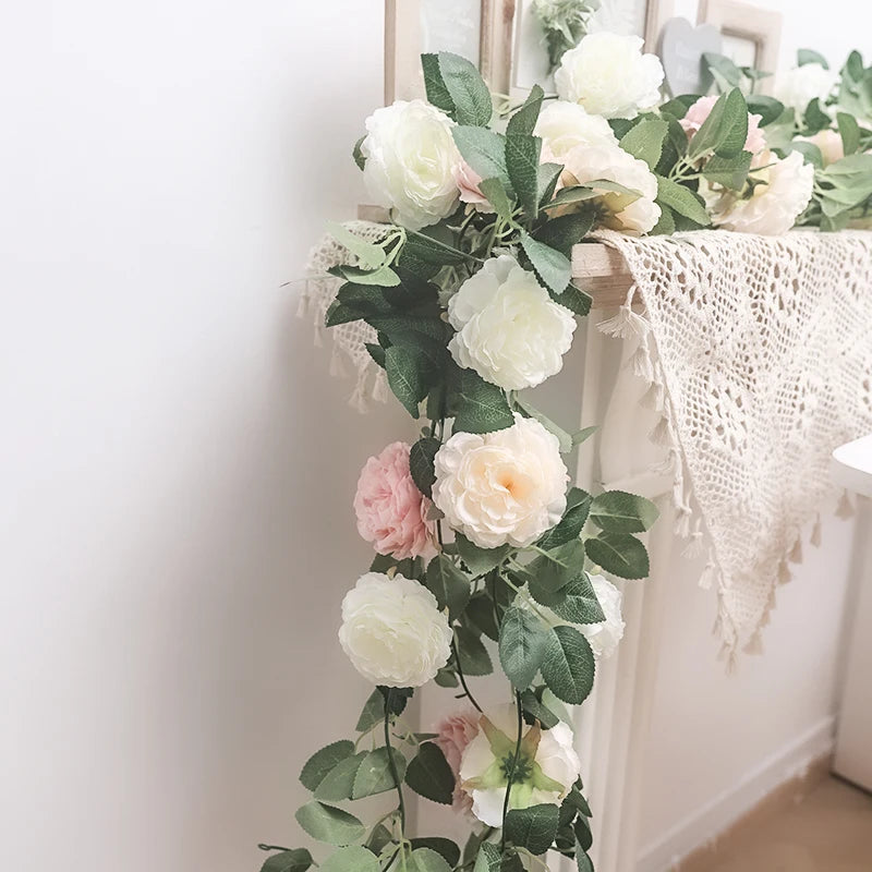 Pink Silk Peony Artificial Flower Vine Garland – Wedding Decor