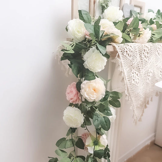 Pink Silk Peony Artificial Flower Vine Garland – Wedding Decor Artificial Flower Garland Peaceful Pleasures Health and Wellness