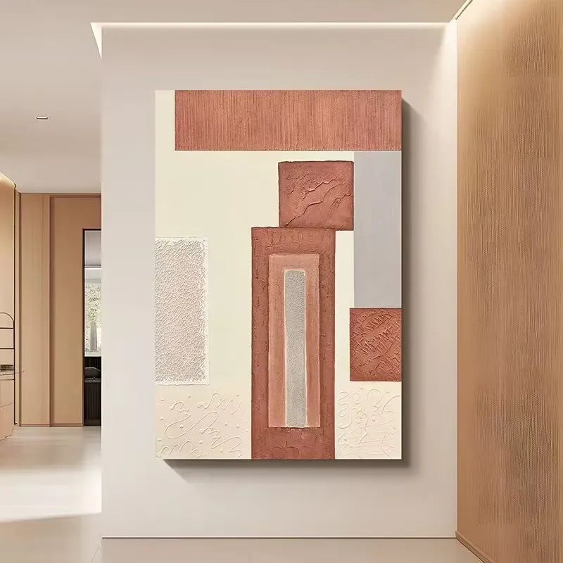 Modern Abstract Handmade Oil Painting, Abstract Geometry, Living Room Decoration, Corridor, Sofa Background, Hanging Painting Peaceful Pleasures Health and Wellness