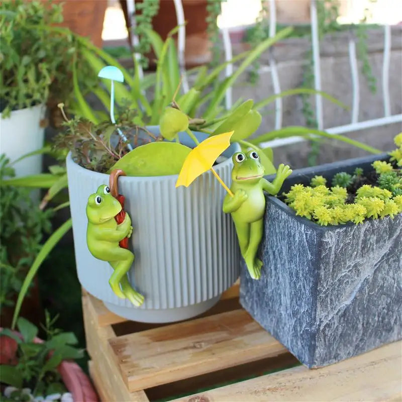 Frog Sculpture Outdoor Set Of 2 Resin Frog Sculpture With Umbrella Flower Pot Accessories Animal Ornaments Landscaping Figures Peaceful Pleasures Health and Wellness