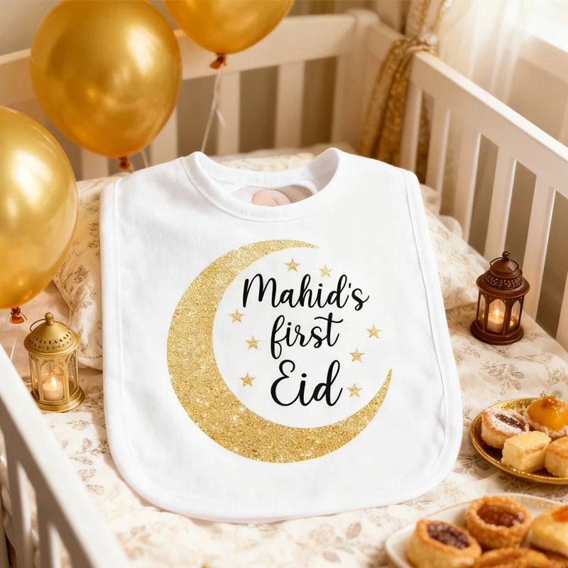 Personalized First Eid Baby Bib | Custom Ramadan Gift Personalized Baby Bib Peaceful Pleasures Health and Wellness