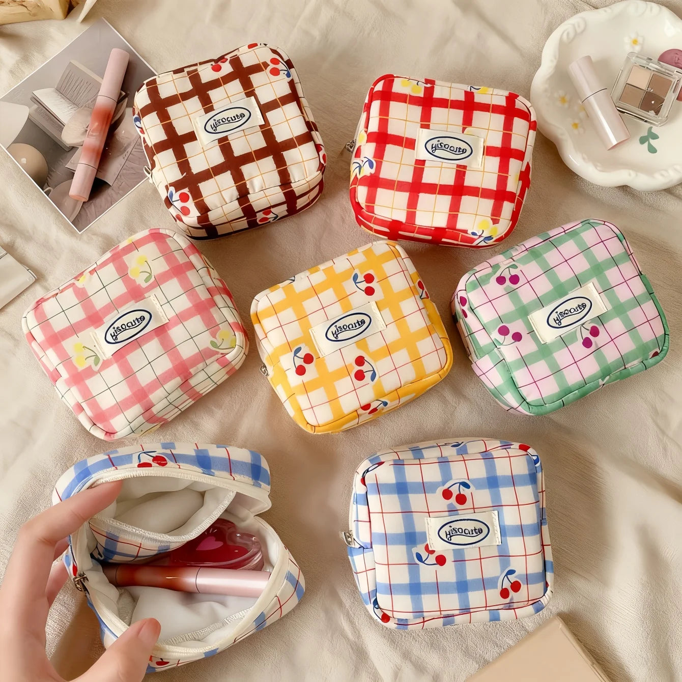 Mini Makeup Bag with Compartments | Cute Zipper Cosmetic Pouch Cosmetic Pouch Peaceful Pleasures Health and Wellness