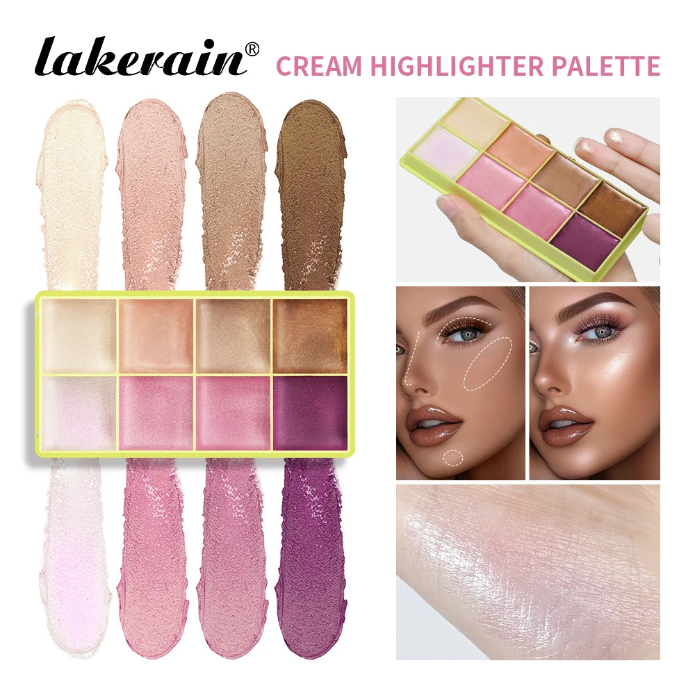 8Colors Cream Highlighter Palett Face Brighten Highlighter Blush&Contouring Shimmer Concealer Cream Makeup Tool Cosmetics Peaceful Pleasures Health and Wellness highlight palette