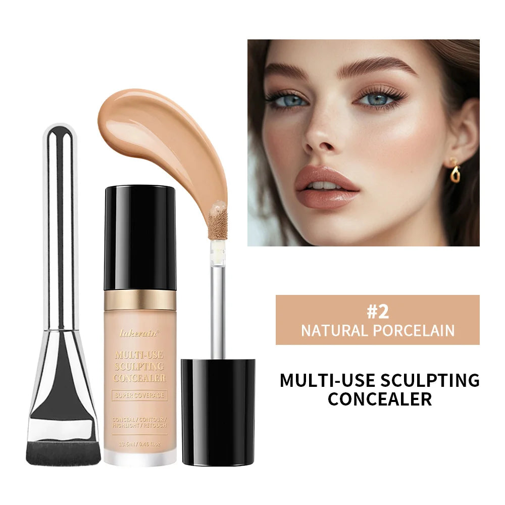 Full Coverage Concealer With Free Brush Matte Foundation Oil Control Long Lasting Face Makeup Multi-Use Highlight Retouch Cream Peaceful Pleasures Health and Wellness 2NATURAL Free Brush