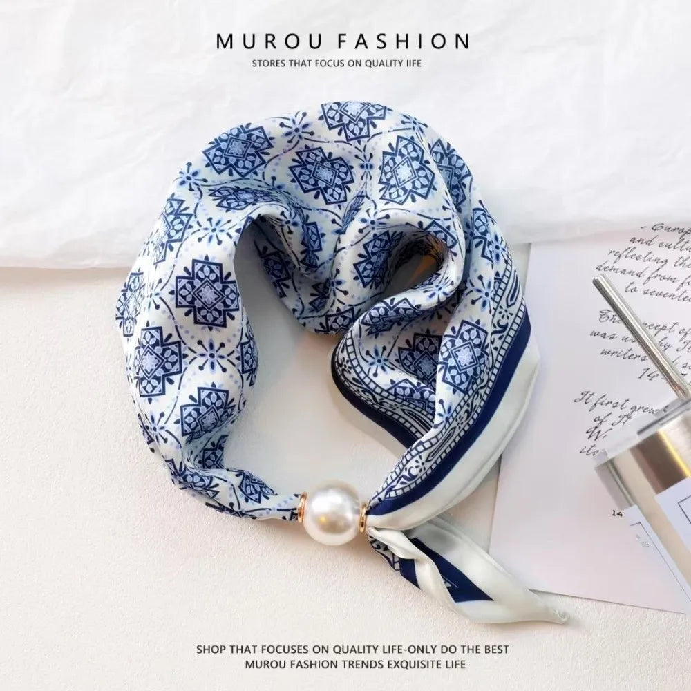 Women's Floral Faux Pearl Magnetic Snap Scarf – Lightweight Wrap