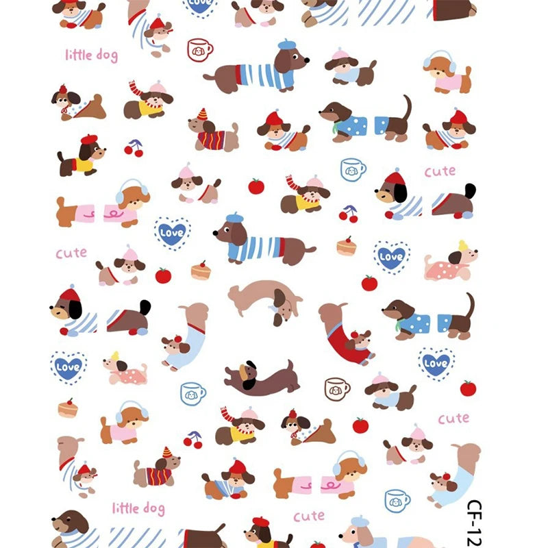 Lovely Sausage Dog Self Adhesive Nail Art Stickers Cartoon Manicure Decals Creative DIY Decoration Nail Art Stickers Gifts Peaceful Pleasures Health and Wellness ONESIZE