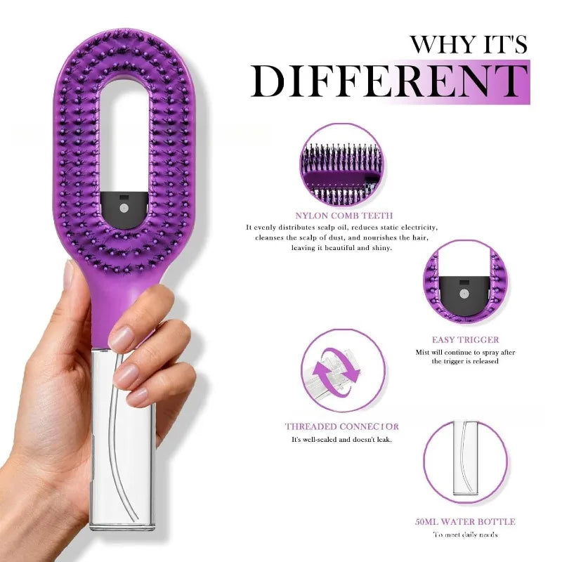 2-in-1 Multi-functional Spray Bottle Comb Wet Dry Scalp Massage Bristle Comb Salon Fluffy Modeling Comb Gift for Girl Women Peaceful Pleasures Health and Wellness