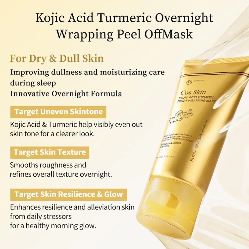 Kojic Acid & Turmeric Overnight Wrapping Peel-Off Mask – 75ml Brightening, Firming & Hydrating Night Mask Peaceful Pleasures Health and Wellness