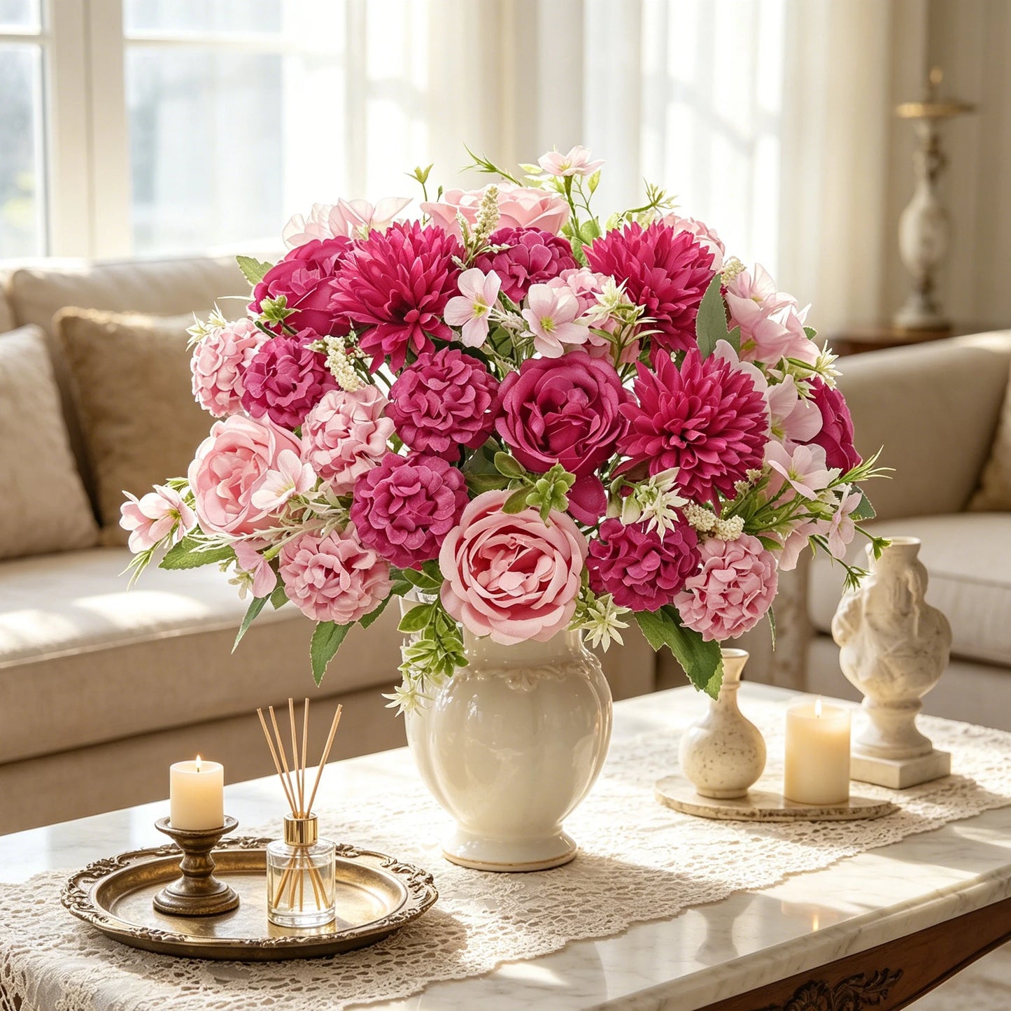 Artificial Silk Hydrangea Rose Bouquet | Home & Wedding Decor