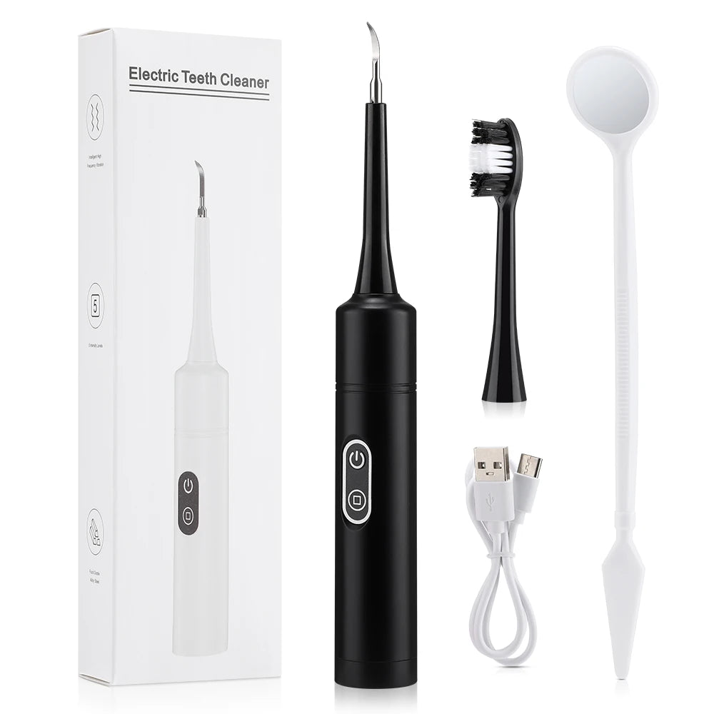 Electric Dental Scaler with Teeth Brush Head Calculus Tartar Remover Vibration Teeth Plaque Cleaner Oral Care Improve Odor Peaceful Pleasures Health and Wellness black
