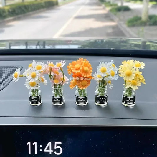 1pcs Cute Mini Daisy Vase Car Interior Decoration Auto Dashboard Ornaments Gadgets for Women Gifts Car Products Home Accessories Peaceful Pleasures Health and Wellness
