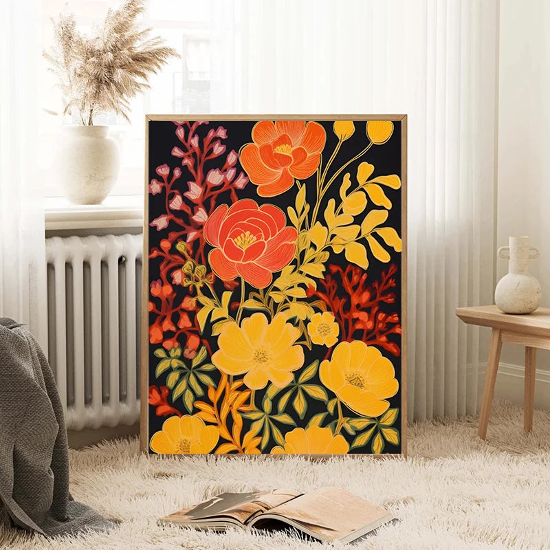 Gouache Wildflower Botanical Canvas Wall Art | Spring Floral Print