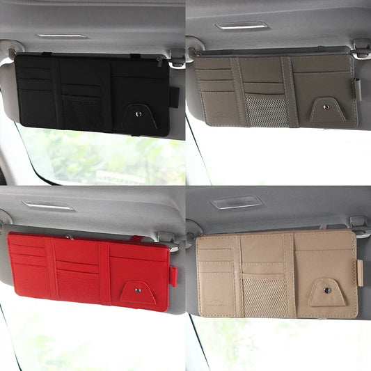 PU Leather Car Sun Visor Organizer – Multi-Pocket Holder Car Visor Organizer Oasis Select