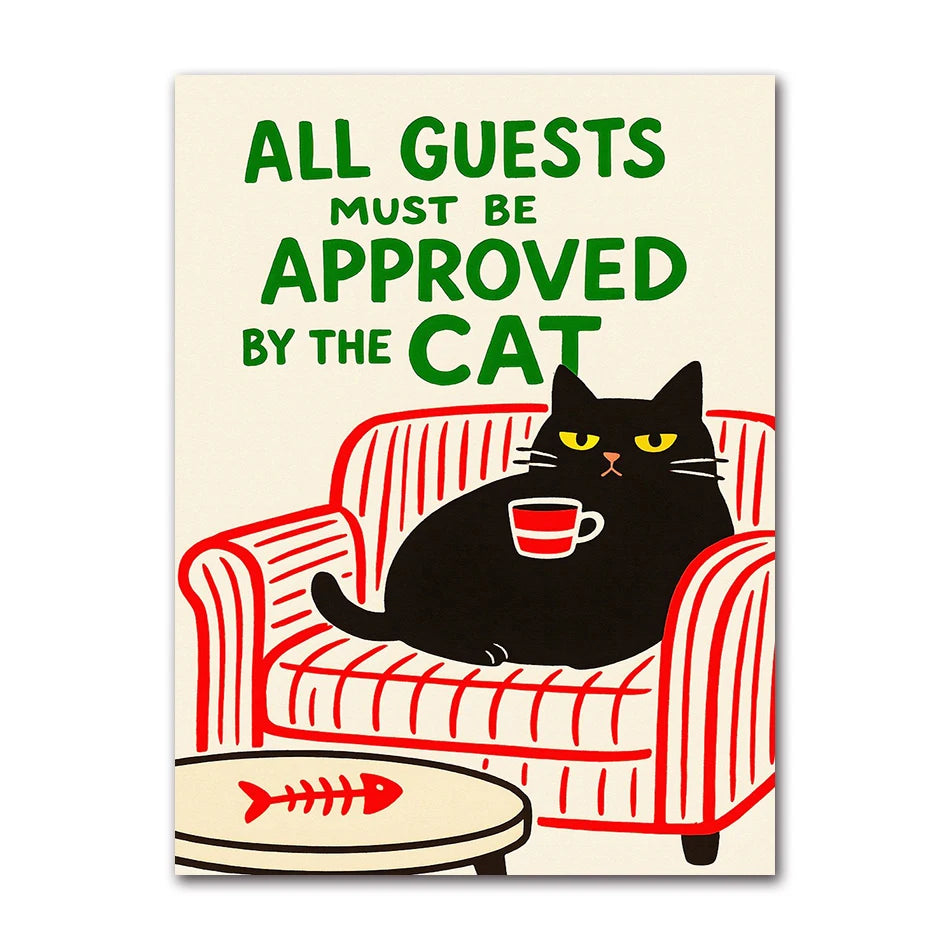 Cat with Cocktail Smoking Poster Canvas Painting Print Wall Art for Living Room Home Decor More Spaghetti, Less Upsetti Black Peaceful Pleasures Health and Wellness T81885-01 40x60cm