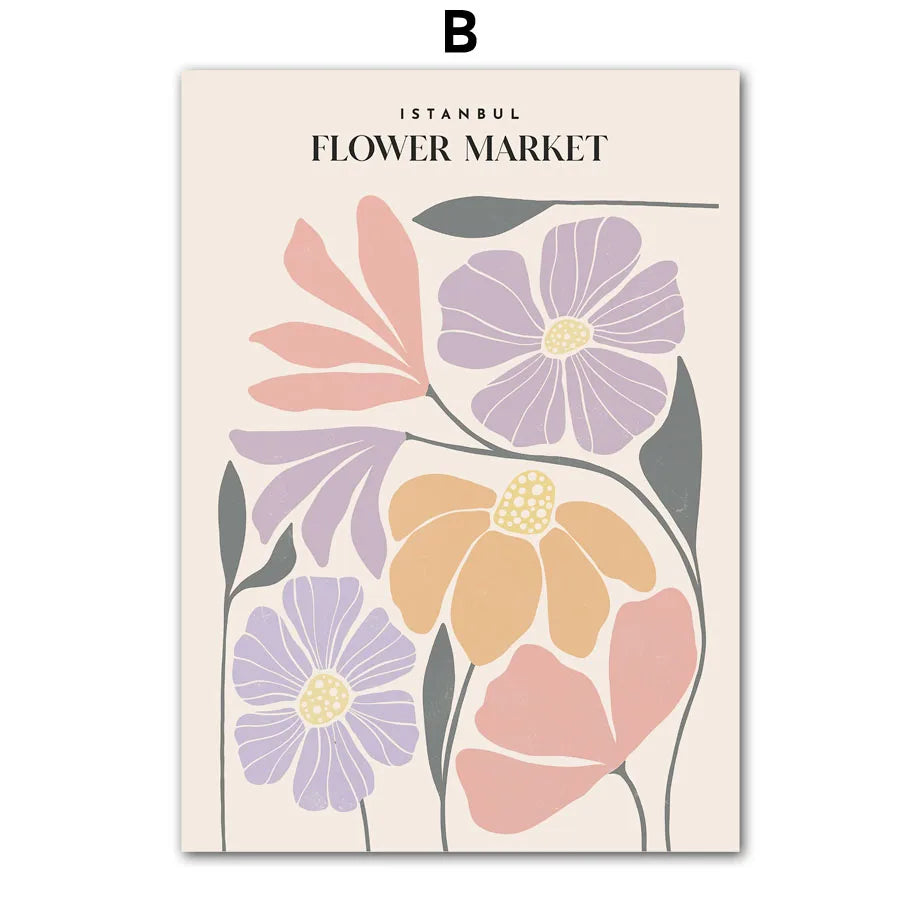 Nordic Floral Market Canvas Wall Art Print | Colorful Poster