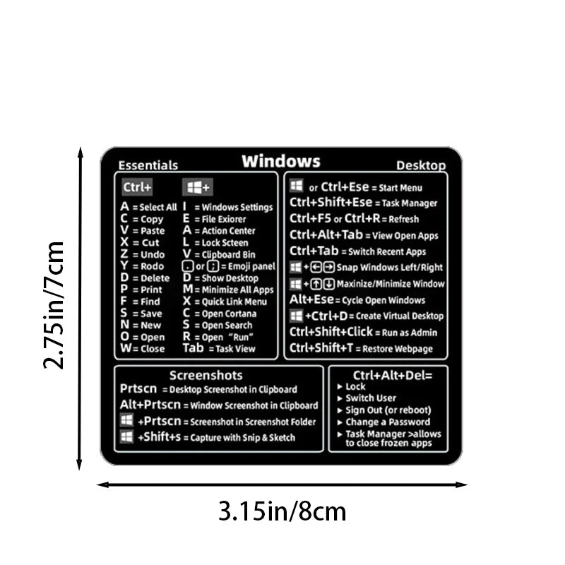 Windows Mac OS Shortcuts Laptop Office Software Waterproof Stickers