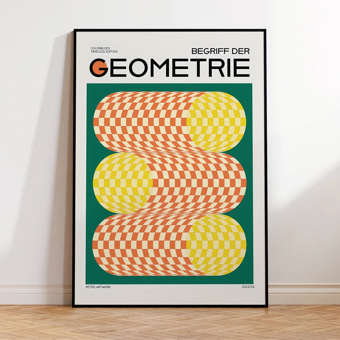 Modern Geometric Vintage Canvas Wall Art | Aluminum Frame Poster