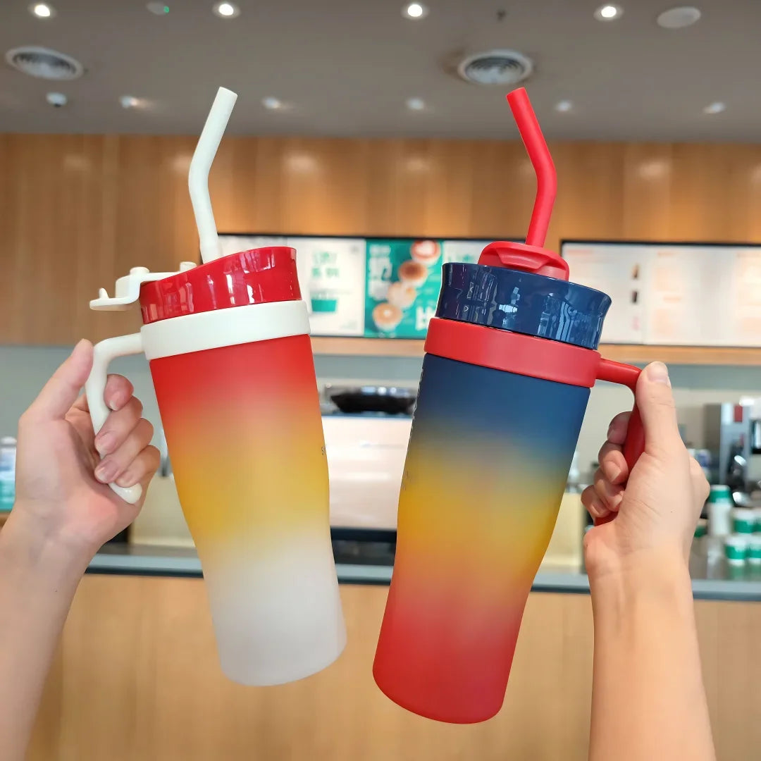 1200ml Gradient Frosted Sports Water Bottle – BPA Free & Straw