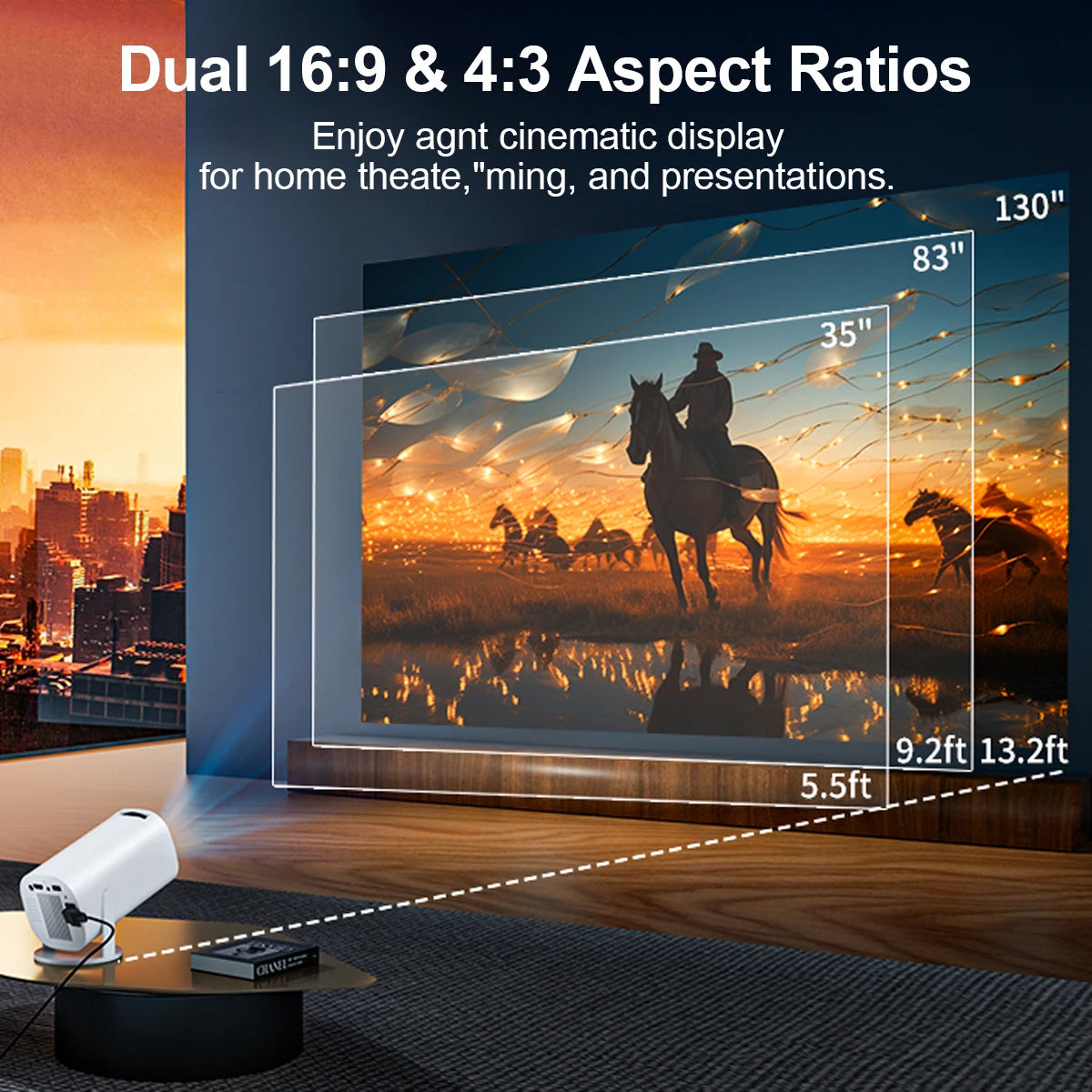 Mini Projector with WiFi & Bluetooth, 4K Support, Android System, Portable for Home Theater, Business, Gaming Peaceful Pleasures Health and Wellness