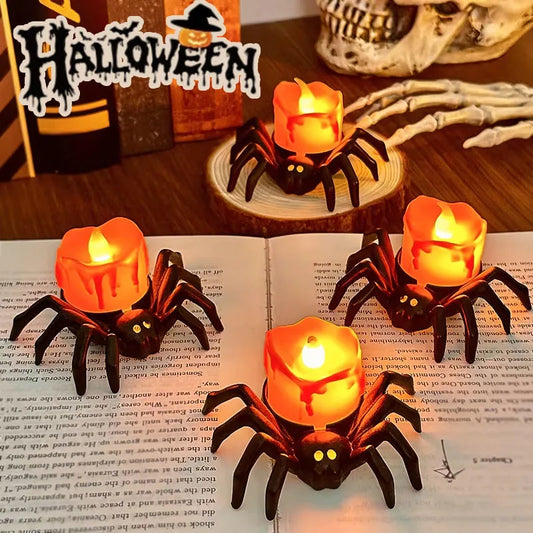 Halloween Pumpkin LED Candle & Spider Night Light Ornament Set Halloween LED Decoration Peaceful Pleasures Health and Wellness