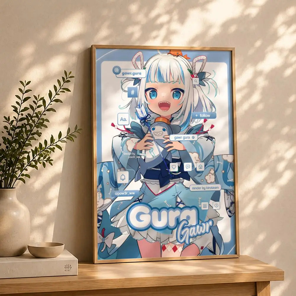 Vtuber G-Gawr GuraS Poster HD Self Adhesive Waterproof Wall Art Ideal for Home Office Dorm Bedroom Great Gift Peaceful Pleasures Health and Wellness White12 30X40cmNoframe