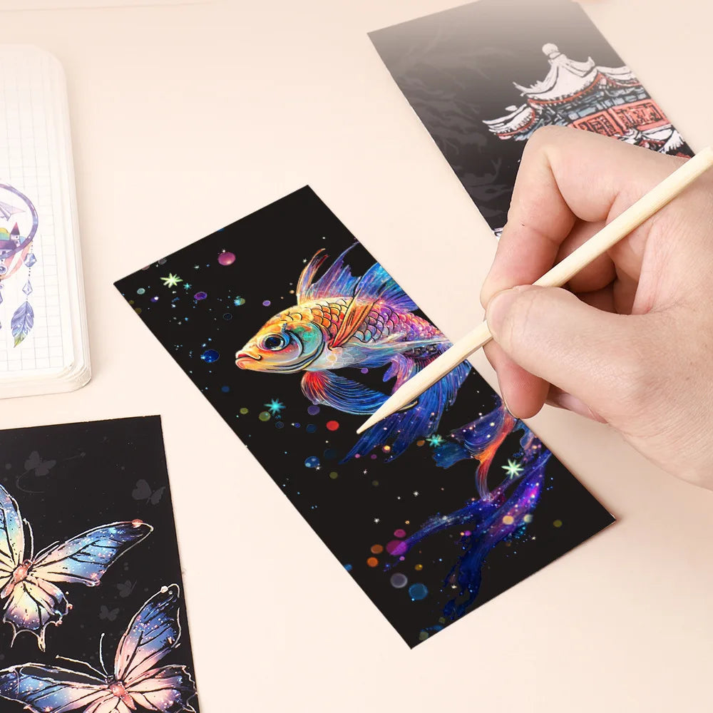 12 Colorful Bookmark Scratch Paper Handmade DIY Drawing Portable