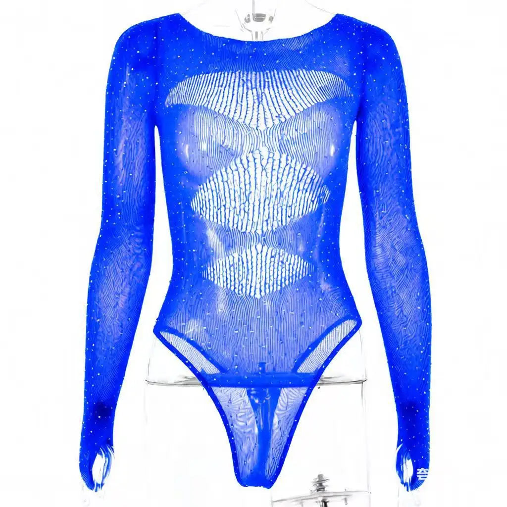 Women's Rhinestone Sheer Lingerie Set | Dance Performance Outfit